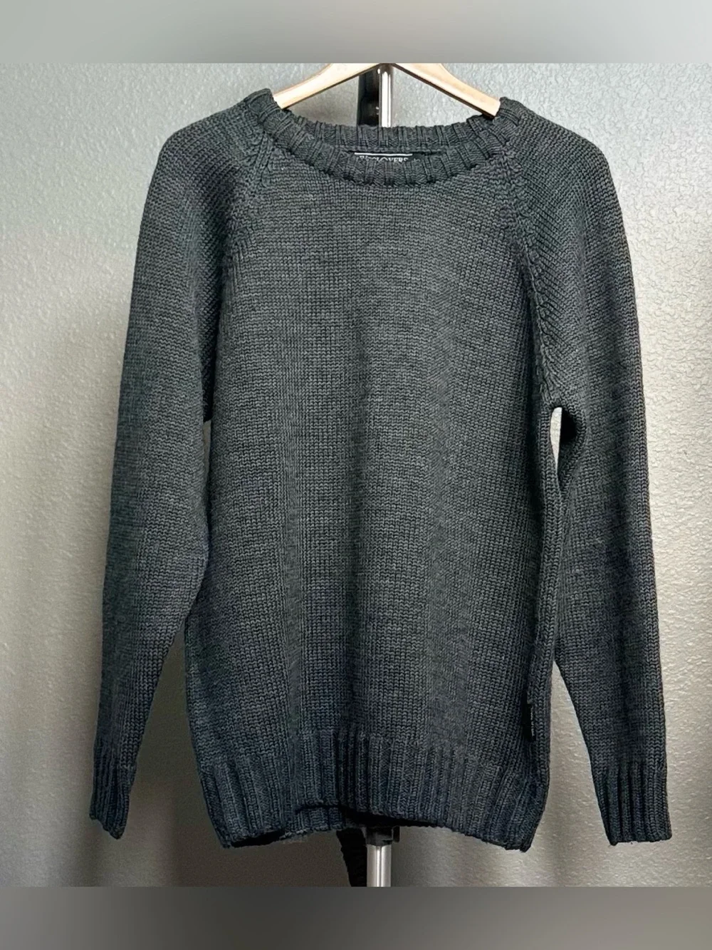 WOOLOVERS Men’s Crewneck 100% British Wool Knit Sweater Size L in Gray